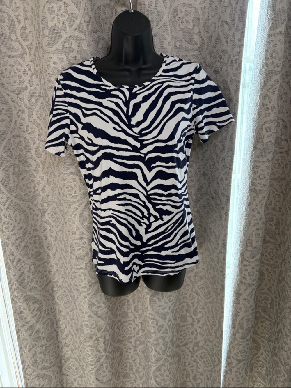 Tommy Bahama Navy and White Zebra-Print Short Sleeve Tee